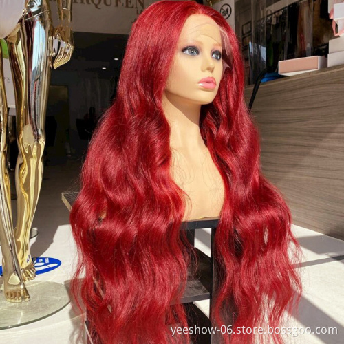 wholesale price Color Red Body Wave Brazilian Human Hair Wigs Pre Plucked 13x4 Lace Front Wig For Women Remy Lace Front Wigs